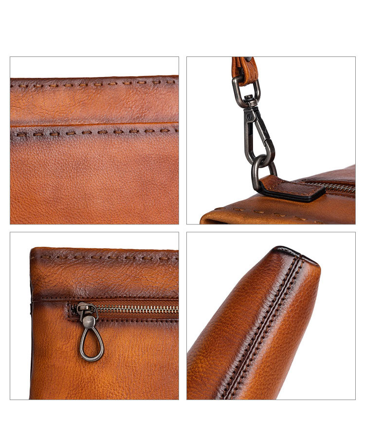 Whatna 2way アンティーク風合い鞣し天 然 牛革 セカンドバッグ メンズ クラッチ バッグ小きめ B5 イタリア 厚 手 本 革 ハンドストラップ付  結婚式 披露宴 バッグ カジュアル ビジネス フォーマル冠婚葬祭 バッグ 男性用 紳士用 ブラウン31143-6