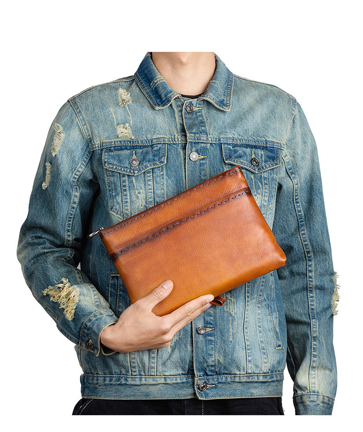 Whatna 2way アンティーク風合い鞣し天 然 牛革 セカンドバッグ メンズ クラッチ バッグ小きめ B5 イタリア 厚 手 本 革 ハンドストラップ付  結婚式 披露宴 バッグ カジュアル ビジネス フォーマル冠婚葬祭 バッグ 男性用 紳士用 ブラウン31143-7