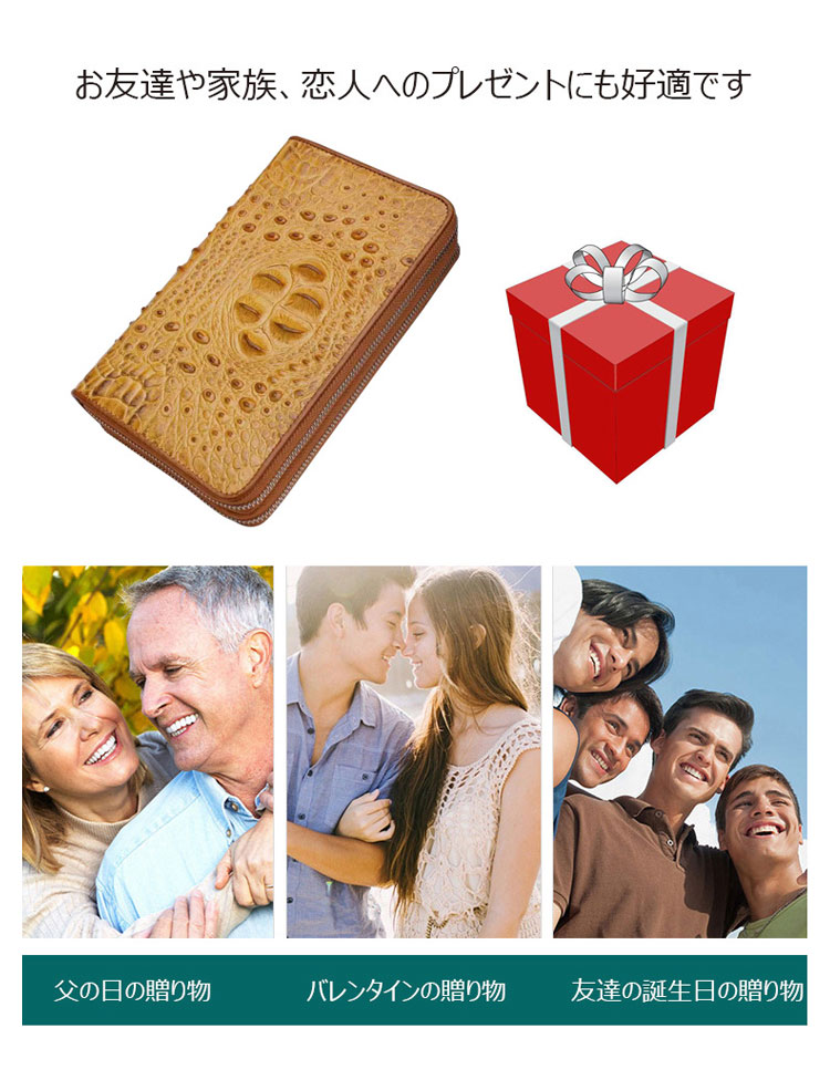 Whatna 2way 牛革 クロコダイル型押し ミニセカンドバッグ メンズ バッグ ダブルファスナー 小銭入れ 8枚カード収納 小さめ クラッチバッグ 長財布 手持ちバッグ 男性用 紳士用 結婚式 バッグ 冠婚葬祭 黒ブラウン 0303-8