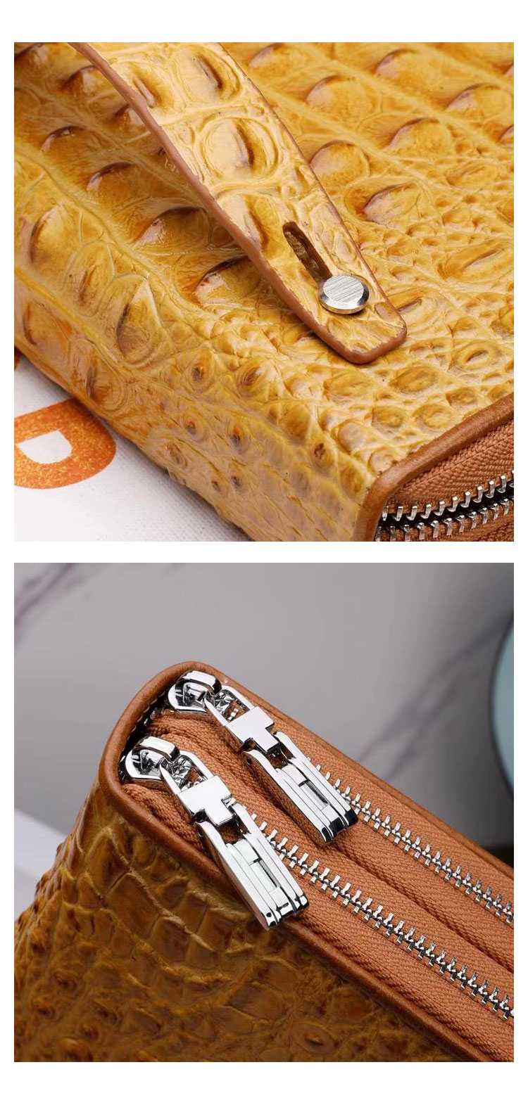 Whatna 2way 牛革 クロコダイル型押し ミニセカンドバッグ メンズ バッグ ダブルファスナー 小銭入れ 8枚カード収納 小さめ クラッチバッグ 長財布 手持ちバッグ 男性用 紳士用 結婚式 バッグ 冠婚葬祭 黒ブラウン 0303-7