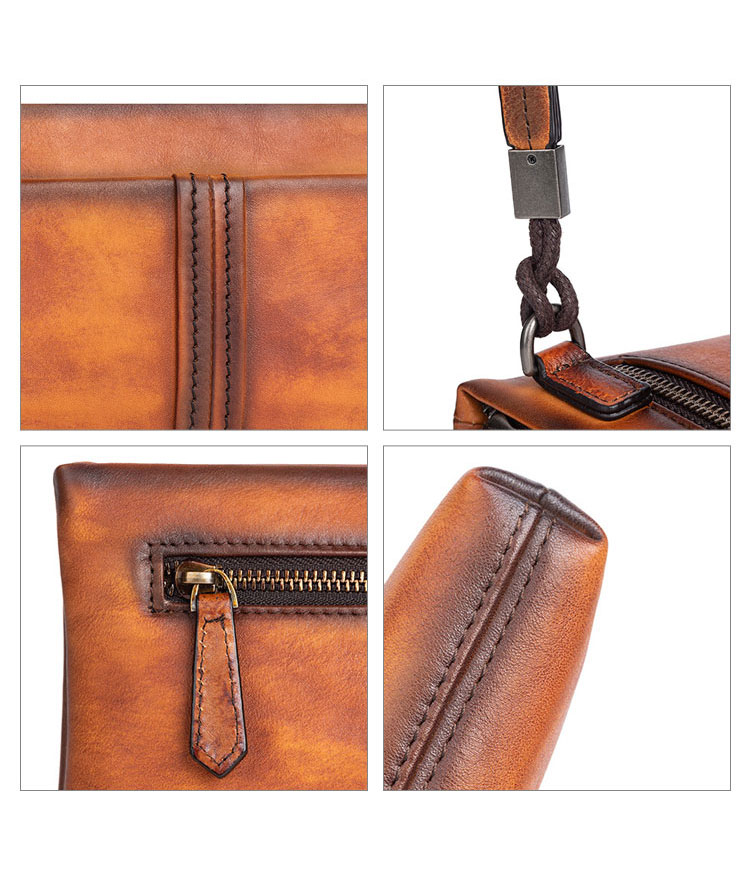 Whatna 2wayアンティーク風合い鞣し天 然 牛革 ミニセカンドバッグ メンズ クラッチ バッグ 小き  2室仕切 厚 手本 革 防水 耐磨耗 結婚式 披露宴 バッグ カジュアルフォーマル ビジネス 冠婚葬祭 バッグ 男性用 紳士用 ブラウン31150-8