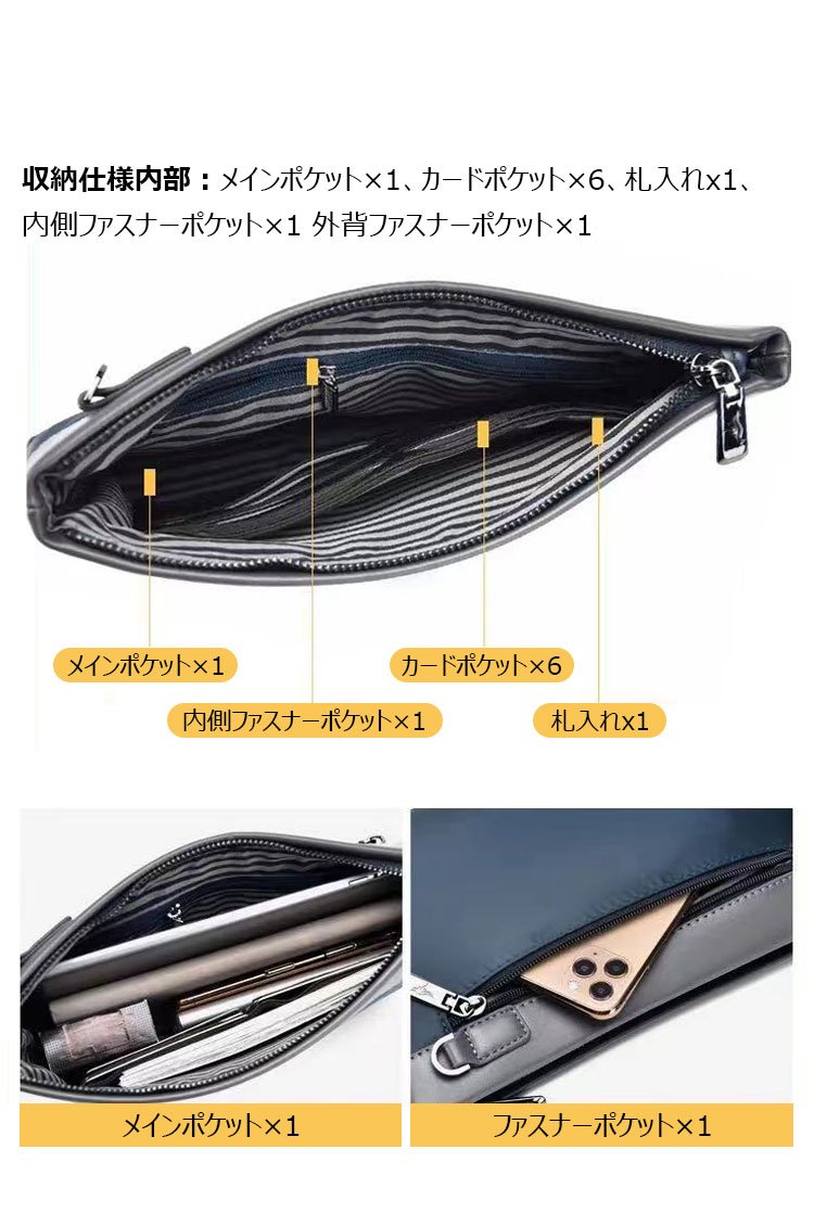 Whatna 2way セカンドバッグ メンズ クラッチ バッグ 小さい ipadMini収納可B5 6枚カード収納 小銭入 革 x防水高密度オックスフォード ビジネス カジュアル フォーマル 冠婚葬祭 結婚式 二次会 披露宴バッグ 紳士用 男性用 M2021-4