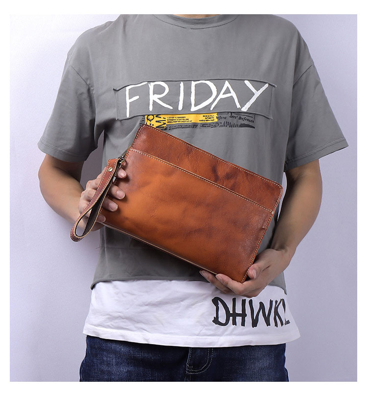 Whatna 2way アンティーク風合い鞣し天 然 牛革 セカンドバッグ メンズ クラッチ バッグ小きめ B5厚 手 本 革 ハンドストラップ付 2室仕切 結婚式 披露宴 バッグ カジュアル ビジネス フォーマル冠婚葬祭 バッグ ブラウン3303-7