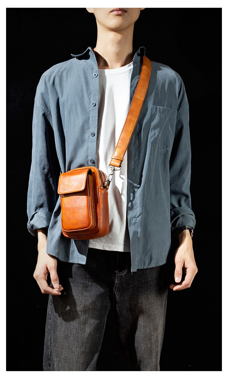Whatna アンティーク風合い鞣し天 然 牛革 ミニショルダーバッグ メンズ ポシェット3way斜め掛け ボディバッグ ベルト ポーチ ミニ 胸バッグ ウエストバッグ ショルダーベルト付属 斜め掛け 通学 通勤 ミニバッグ 紳士用 男性用 13641-8