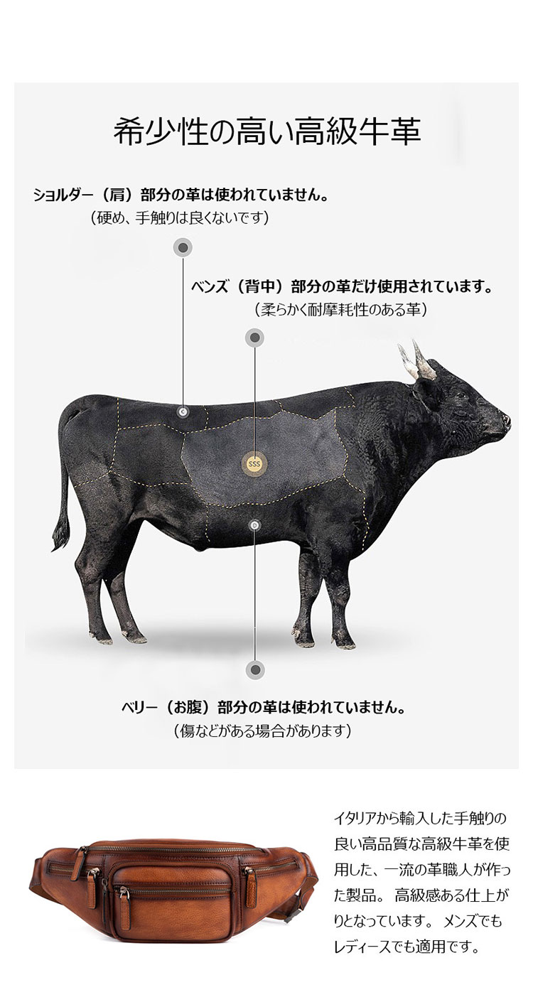 Whatna アンティーク風合い鞣し天 然 牛革 ウエストポーチ ウエストバッグ メンズ ミニショルダーバッグ 手作業で作 男女兼用 本革 斜めがけ ボディバッグ ワンショルダー 軽量 ブラウン 黒15010-5