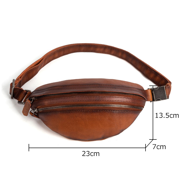Whatna アンティーク風合い鞣し天 然 牛革ミニウエストポーチ ウエストバッグ メンズ ミニショルダーバッグ 手作業で作 男女兼用 本革 斜めがけ ボディバッグ ワンショルダー 軽量 ブラウン 黒15013-1