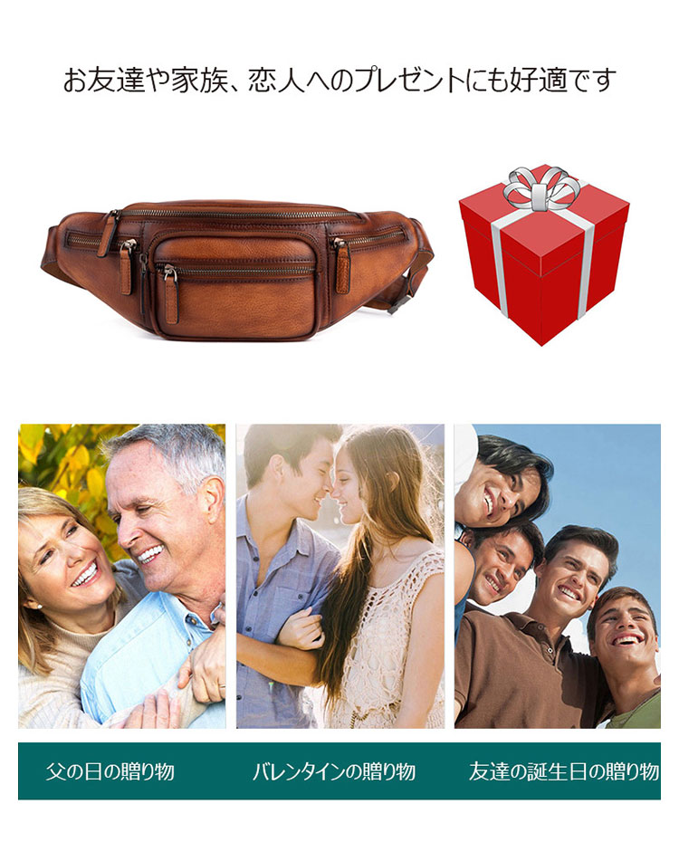 Whatna アンティーク風合い鞣し天 然 牛革 ウエストポーチ ウエストバッグ メンズ ミニショルダーバッグ 手作業で作 男女兼用 本革 斜めがけ ボディバッグ ワンショルダー 軽量 ブラウン 黒15010-9