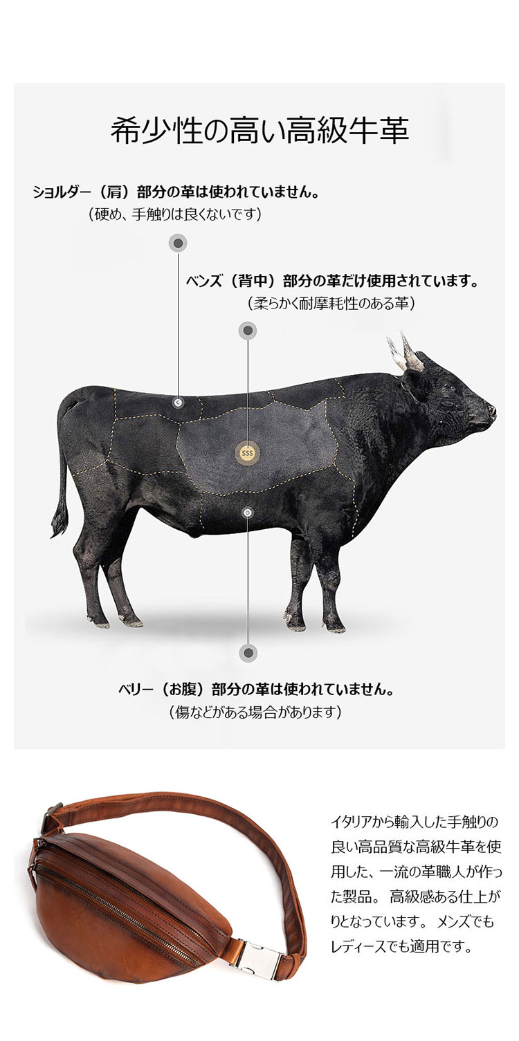 Whatna アンティーク風合い鞣し天 然 牛革ミニウエストポーチ ウエストバッグ メンズ ミニショルダーバッグ 手作業で作 男女兼用 本革 斜めがけ ボディバッグ ワンショルダー 軽量 ブラウン 黒15013-5