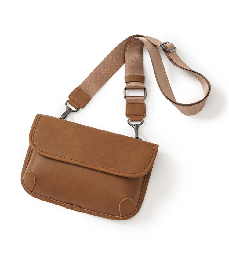 Whatnaミニショルダーバッグ 横型 メンズ ポシェット セカンド バッグ ショルダーベルト付属 ショルダーミニポーチ  革 軽量 小さめメッセンジャーバッグ斜め掛け軽量 実用 自転車 鞄 かばん男性用 紳士用 ブラウン20141+7-4