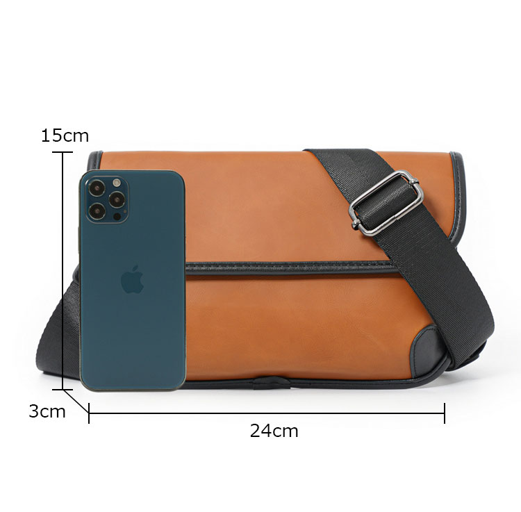 Whatna ミニショルダーバッグ 横型 メンズ ポシェット ミニセカンド バッグ ショルダーベルト付属 ショルダーミニポーチ  革 軽量 小さめメッセンジャーバッグ斜め掛け軽量 実用 自転車 鞄 かばん男性用 紳士用21050+7-1