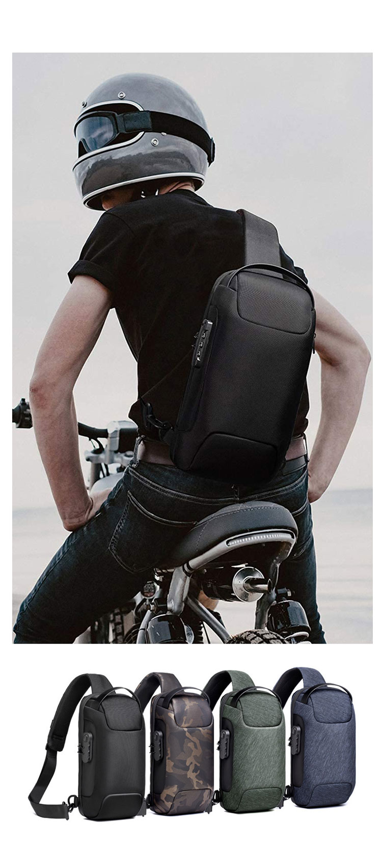 Whatna ボディバッグ メンズ 3way 斜め掛け 手提げ バッグ ワンショルダーバッグ 左 右肩掛け対応 防水 セキュリティーロック付き USBポート付き盗難防止 X302-8