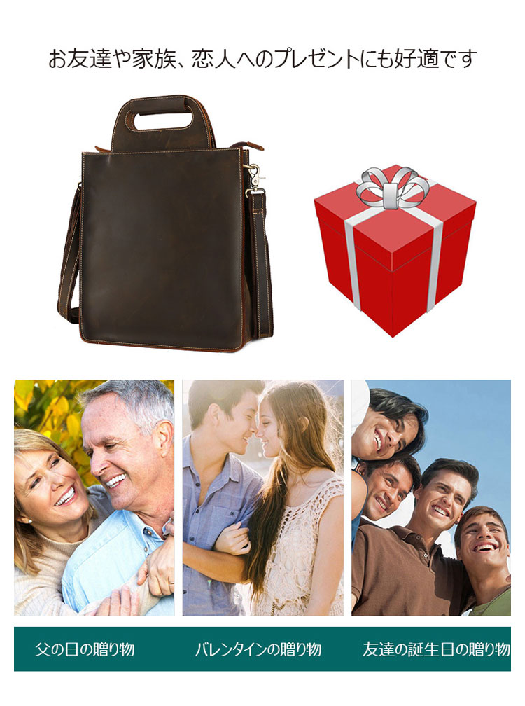 Whatna 天然 牛 革 ビジネス バッグ メンズ バッグ 2way ショルダー 手提げバッグ A4 13.3インチIPAD 収納可 本革 ビジネス 通勤 通学 斜めがけ バッグ ワンショルダーバッグ自転車 かばん男性用 ブラウン3049-11