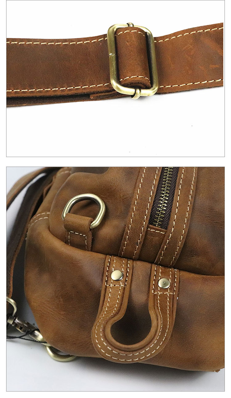 Whatna 天然 牛革 斜めがけ ボディバッグ ワンショルダー メンズ 左右付け替え可能 本革 厚手  レザー3157-9