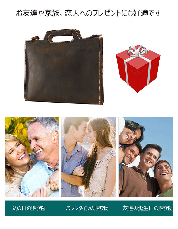 Whatna 天然 牛革  ビジネス バッグ メンズ バッグ 2way ショルダー 手提げバッグ 横型 A4 14インチpc 収納可 本革 ビジネス 通勤 通学 斜めがけ バッグ ワンショルダーバッグ自転車 かばん男性用 ブラウン3132-11