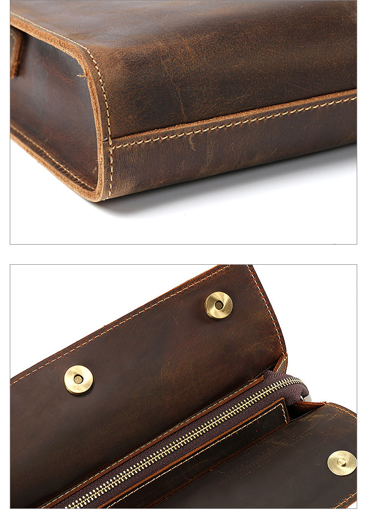 Whatna  2way 天然 牛 革 セカンド バッグ メンズ レディース バッグ [クラッチ ショルダー 肩掛け 結婚式 バッグ] 厚 手 本 革 A4 大きめ 手持ちバッグ ビジネス フォーマル 冠婚葬祭 バッグ 紳士用 男性用 黒 ブラウン（3048）-10