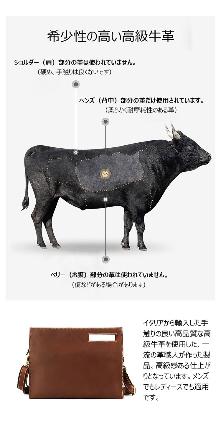 Whatna  2way 天然 牛 革 セカンド バッグ メンズ レディース バッグ [クラッチ ショルダー 肩掛け 結婚式 バッグ] 厚 手 本 革 A4 大きめ 手持ちバッグ ビジネス フォーマル 冠婚葬祭 バッグ 紳士用 男性用 黒 ブラウン（3048）-8