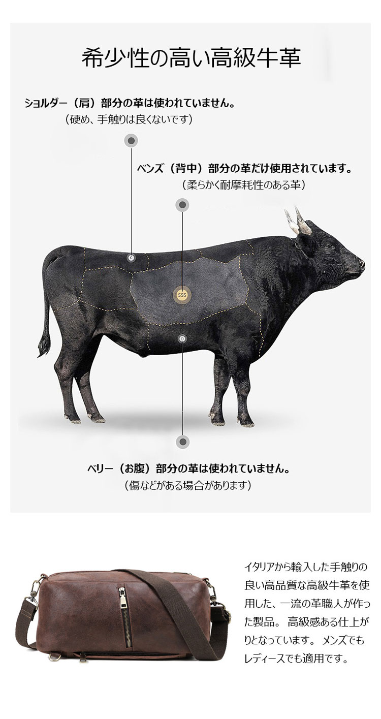 Whatna 天然 牛革 ショルダーバッグ メンズ 横型2way 斜めがけ ボディバッグ ワンショルダー バッグ 左右付け替え可能 ショルダーベルト付 本 革 肩掛けバック ボディ斜め掛け胸バッグ 自転車かばん プレゼント男性-8