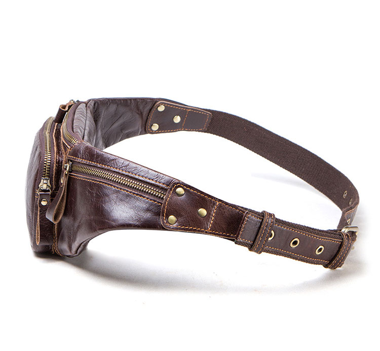 Whatna 天然 牛革 ウエストポーチ ウエストバッグ メンズ ミニショルダーバッグ 手作業で作 男女兼用 本革 斜めがけ ボディバッグ ワンショルダー 軽量 ブラウンMB121-4