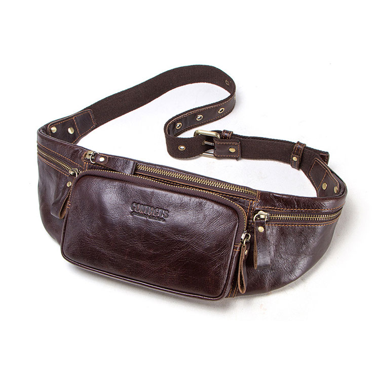 Whatna 天然 牛革 ウエストポーチ ウエストバッグ メンズ ミニショルダーバッグ 手作業で作 男女兼用 本革 斜めがけ ボディバッグ ワンショルダー 軽量 ブラウンMB121-2