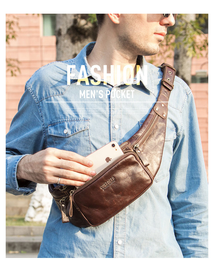 Whatna 天然 牛革 ウエストポーチ ウエストバッグ メンズ ミニショルダーバッグ 手作業で作 男女兼用 本革 斜めがけ ボディバッグ ワンショルダー 軽量 ブラウンMB121-11