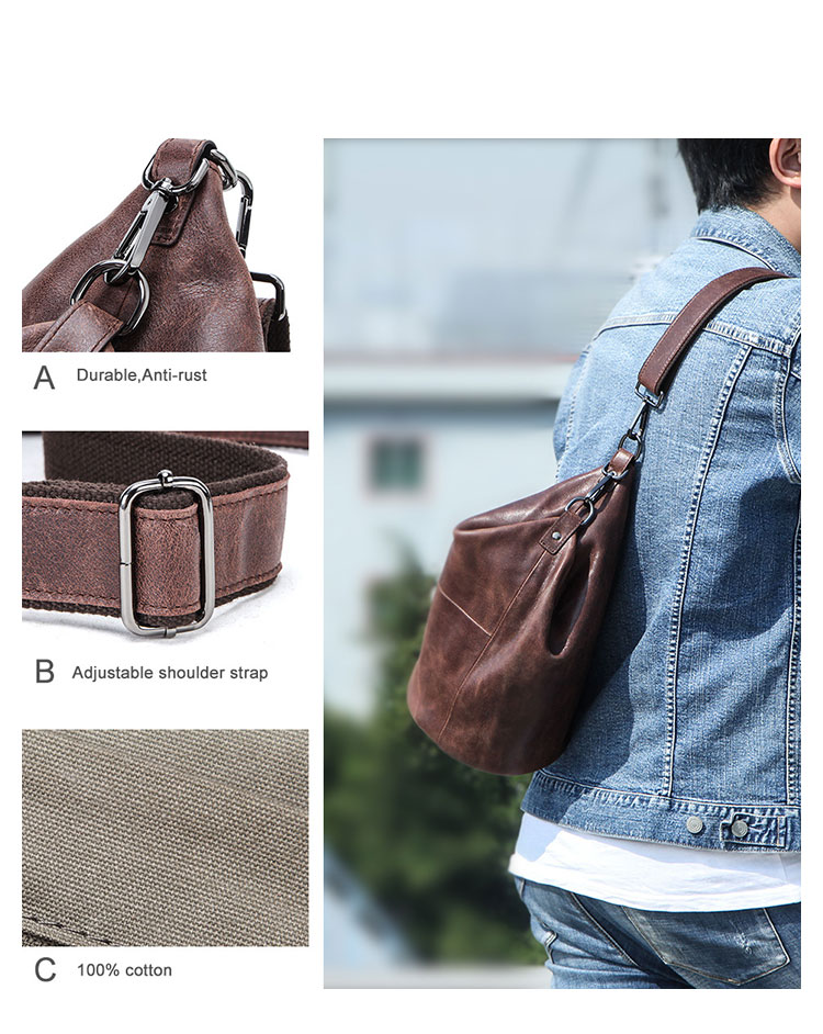 Whatna 天然 牛革 斜めがけ ボディバッグ ワンショルダー 本革 厚手  レザーMB146-5