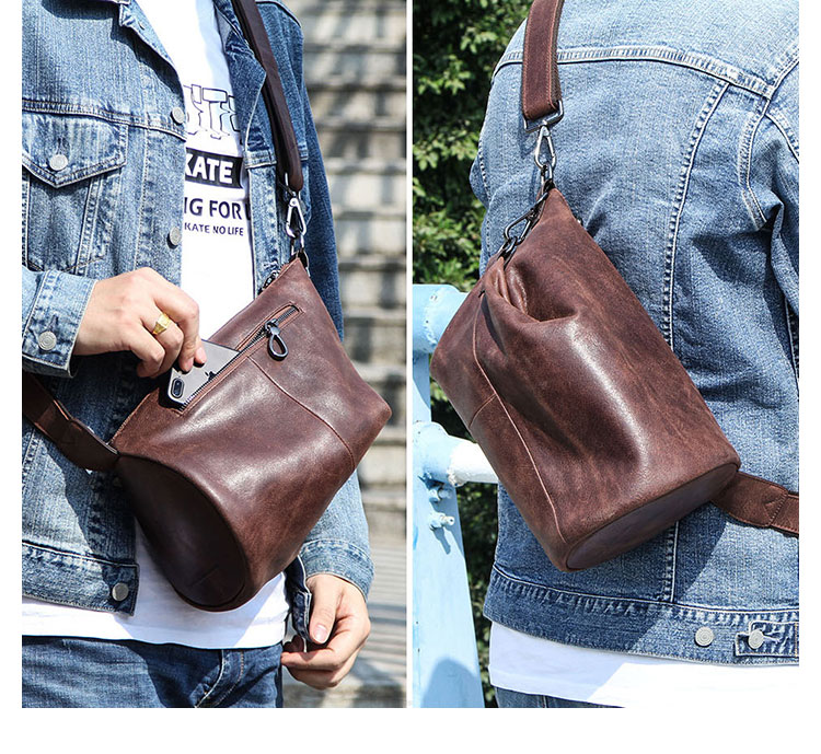 Whatna 天然 牛革 斜めがけ ボディバッグ ワンショルダー 本革 厚手  レザーMB146-6