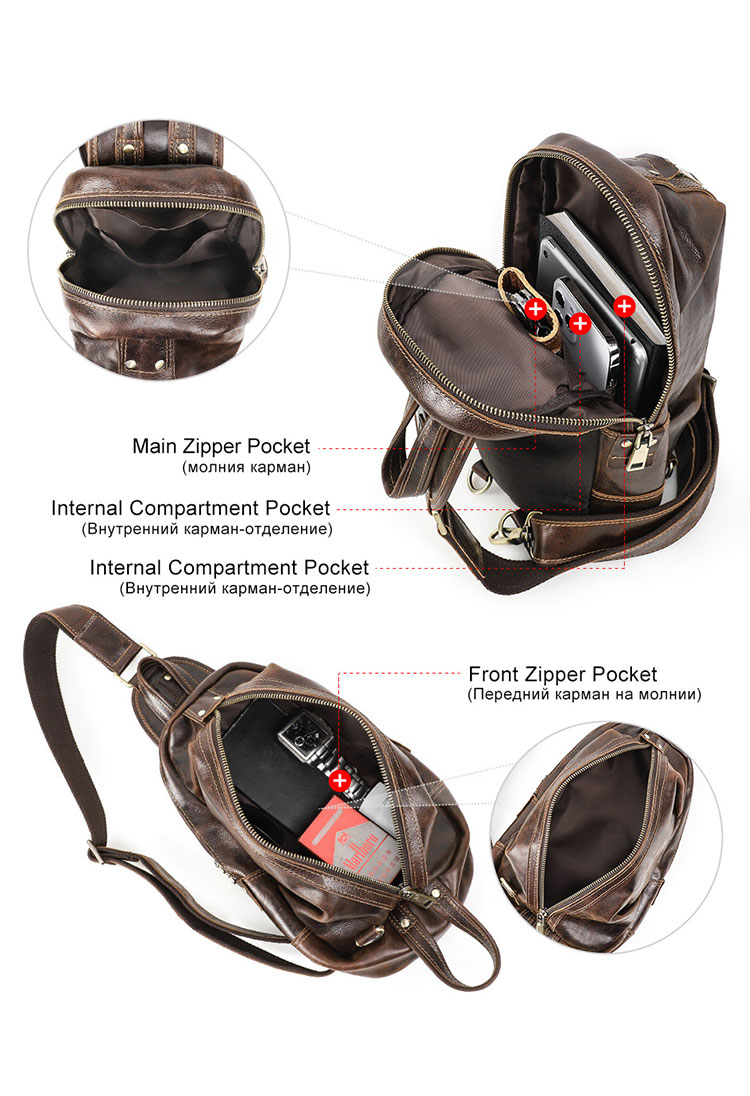 Whatna 天然 牛革 斜めがけ ボディバッグ ワンショルダー メンズ 左右付け替え可能 本革 厚手 レザー ブラウン MB192-4