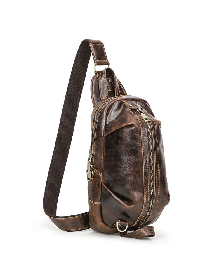 Whatna 天然 牛革 斜めがけ ボディバッグ ワンショルダー メンズ 左右付け替え可能 本革 厚手 レザー ブラウン MB192-1