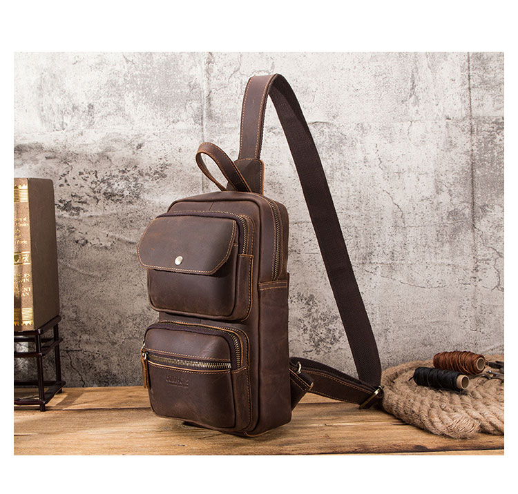 Whatna 天然 牛革 斜めがけ ボディバッグ ワンショルダー メンズ 左右付け替え可能 本革 厚手  レザー ブラウン  MB161-7