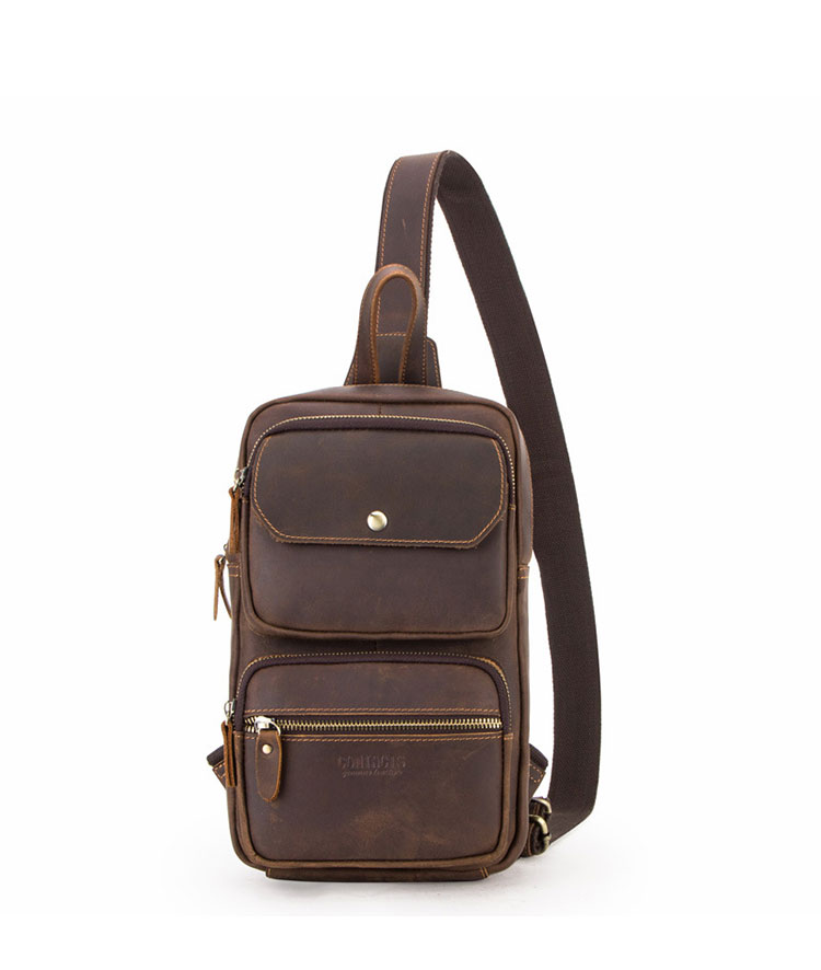 Whatna 天然 牛革 斜めがけ ボディバッグ ワンショルダー メンズ 左右付け替え可能 本革 厚手  レザー ブラウン  MB161-1