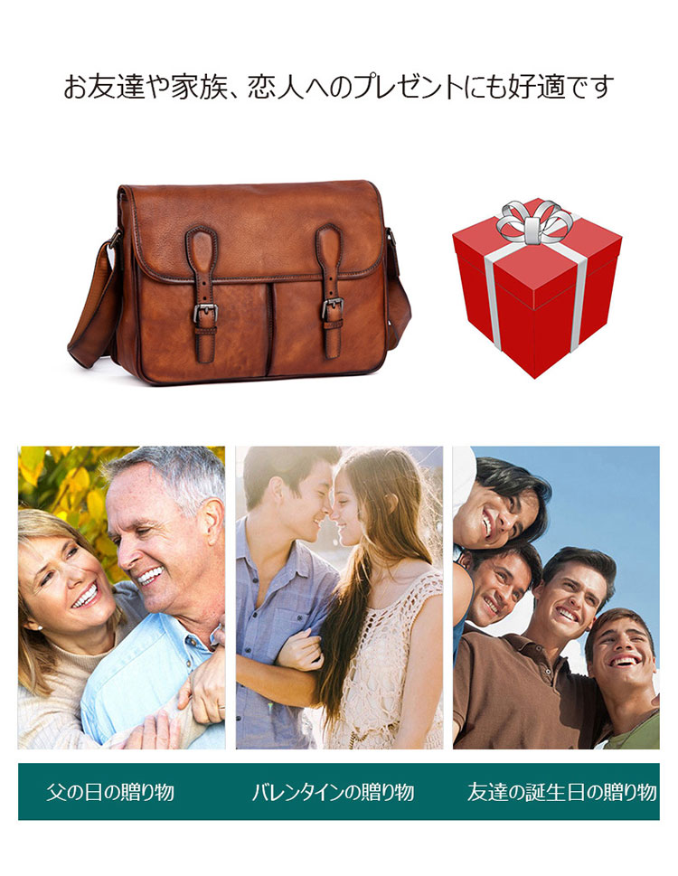 Whatna アンティーク風合い鞣し天 然 牛革ショルダーバッグ メンズ メッセンジャーバッグ 小さめ ビジネスバッグ A4 ipad air 13収納可 横 型 本革通勤 通学 斜めがけバッグ 自転車 かばん男性用 黒13733-11