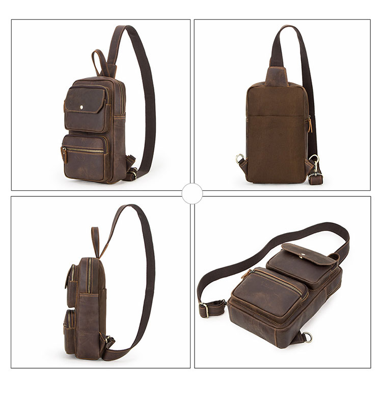 Whatna 天然 牛革 斜めがけ ボディバッグ ワンショルダー メンズ 左右付け替え可能 本革 厚手  レザー ブラウン  MB161-2