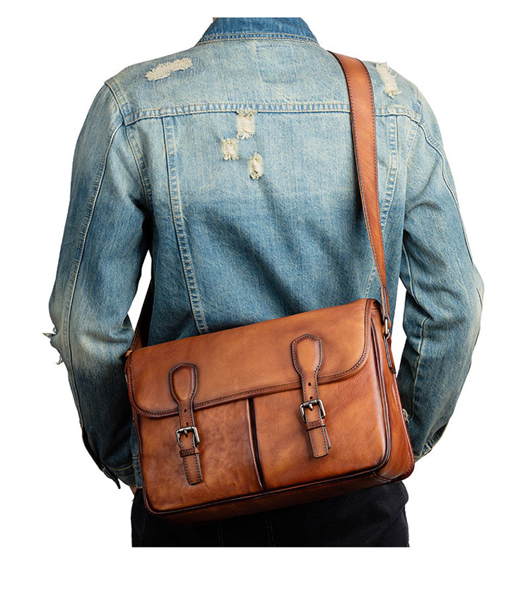 Whatna アンティーク風合い鞣し天 然 牛革ショルダーバッグ メンズ メッセンジャーバッグ 小さめ ビジネスバッグ A4 ipad air 13収納可 横 型 本革通勤 通学 斜めがけバッグ 自転車 かばん男性用 黒13733-10