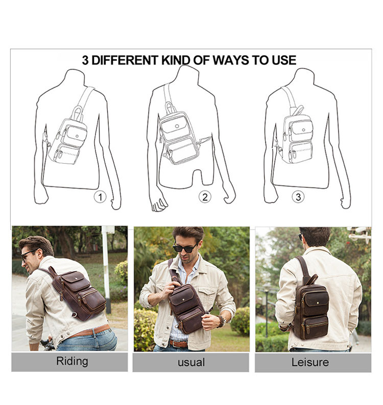 Whatna 天然 牛革 斜めがけ ボディバッグ ワンショルダー メンズ 左右付け替え可能 本革 厚手  レザー ブラウン  MB161-6