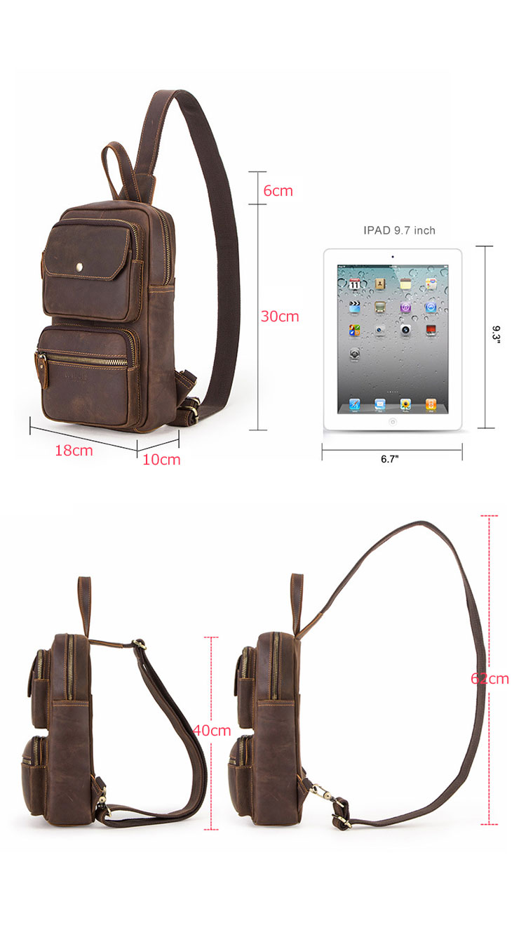 Whatna 天然 牛革 斜めがけ ボディバッグ ワンショルダー メンズ 左右付け替え可能 本革 厚手  レザー ブラウン  MB161-3