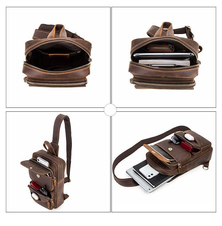 Whatna 天然 牛革 斜めがけ ボディバッグ ワンショルダー メンズ 左右付け替え可能 本革 厚手  レザー ブラウン  MB161-5