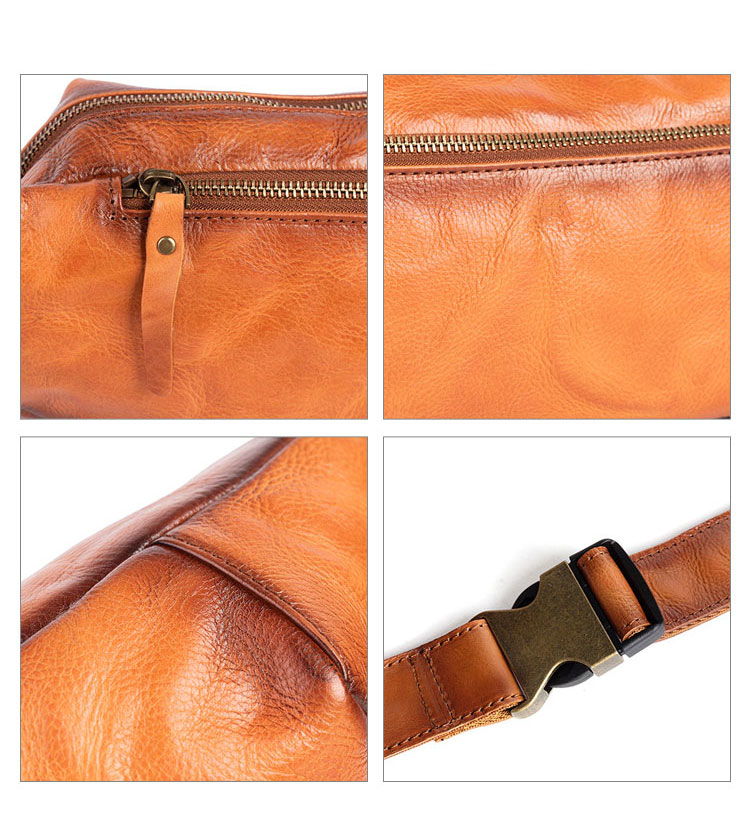 Whatna アンティーク風合い鞣し天 然 牛革ミニウエストポーチ ウエストバッグ メンズ ミニショルダーバッグ 手作業で作 男女兼用 本革 斜めがけ ボディバッグ ワンショルダー 軽量 ブラウン 黒15015-3