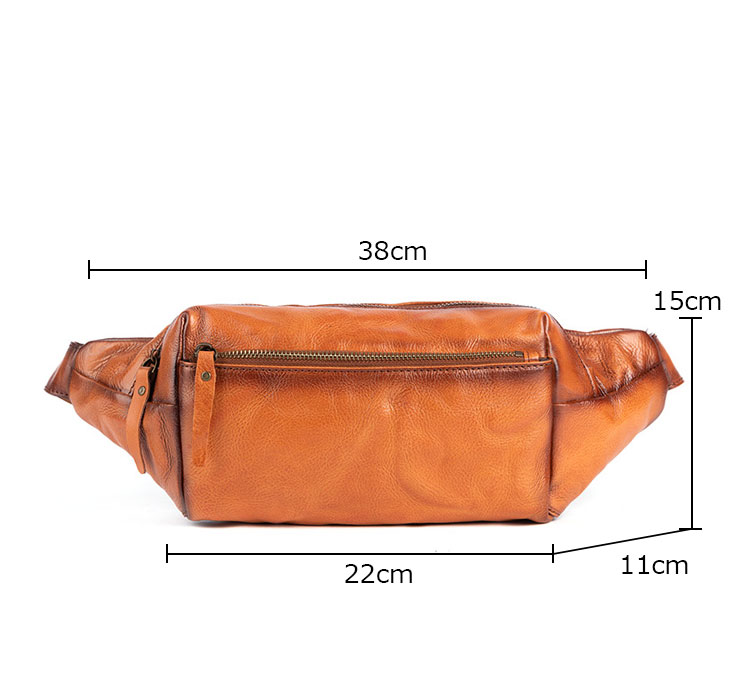 Whatna アンティーク風合い鞣し天 然 牛革ミニウエストポーチ ウエストバッグ メンズ ミニショルダーバッグ 手作業で作 男女兼用 本革 斜めがけ ボディバッグ ワンショルダー 軽量 ブラウン 黒15015-1