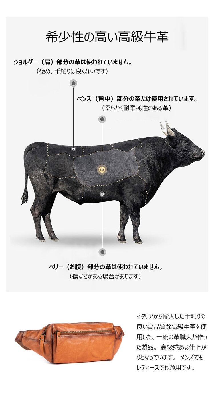 Whatna アンティーク風合い鞣し天 然 牛革ミニウエストポーチ ウエストバッグ メンズ ミニショルダーバッグ 手作業で作 男女兼用 本革 斜めがけ ボディバッグ ワンショルダー 軽量 ブラウン 黒15015-2