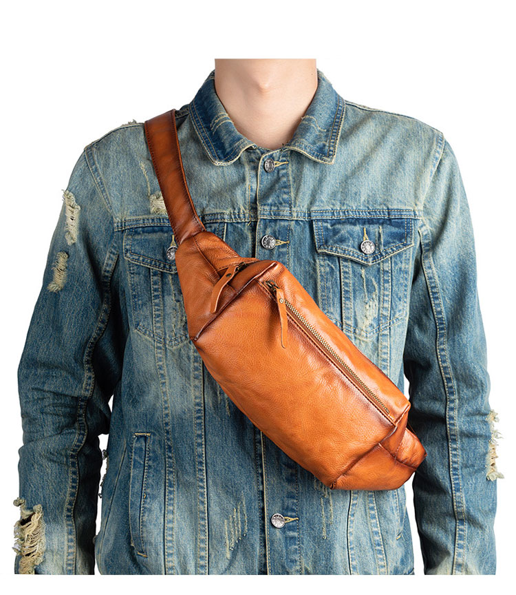 Whatna アンティーク風合い鞣し天 然 牛革ミニウエストポーチ ウエストバッグ メンズ ミニショルダーバッグ 手作業で作 男女兼用 本革 斜めがけ ボディバッグ ワンショルダー 軽量 ブラウン 黒15015-4