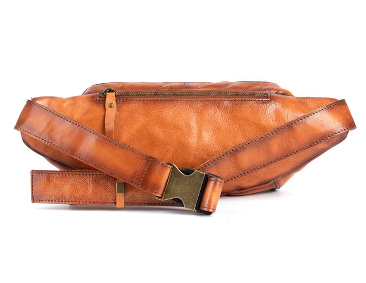 Whatna アンティーク風合い鞣し天 然 牛革ミニウエストポーチ ウエストバッグ メンズ ミニショルダーバッグ 手作業で作 男女兼用 本革 斜めがけ ボディバッグ ワンショルダー 軽量 ブラウン 黒15015-2