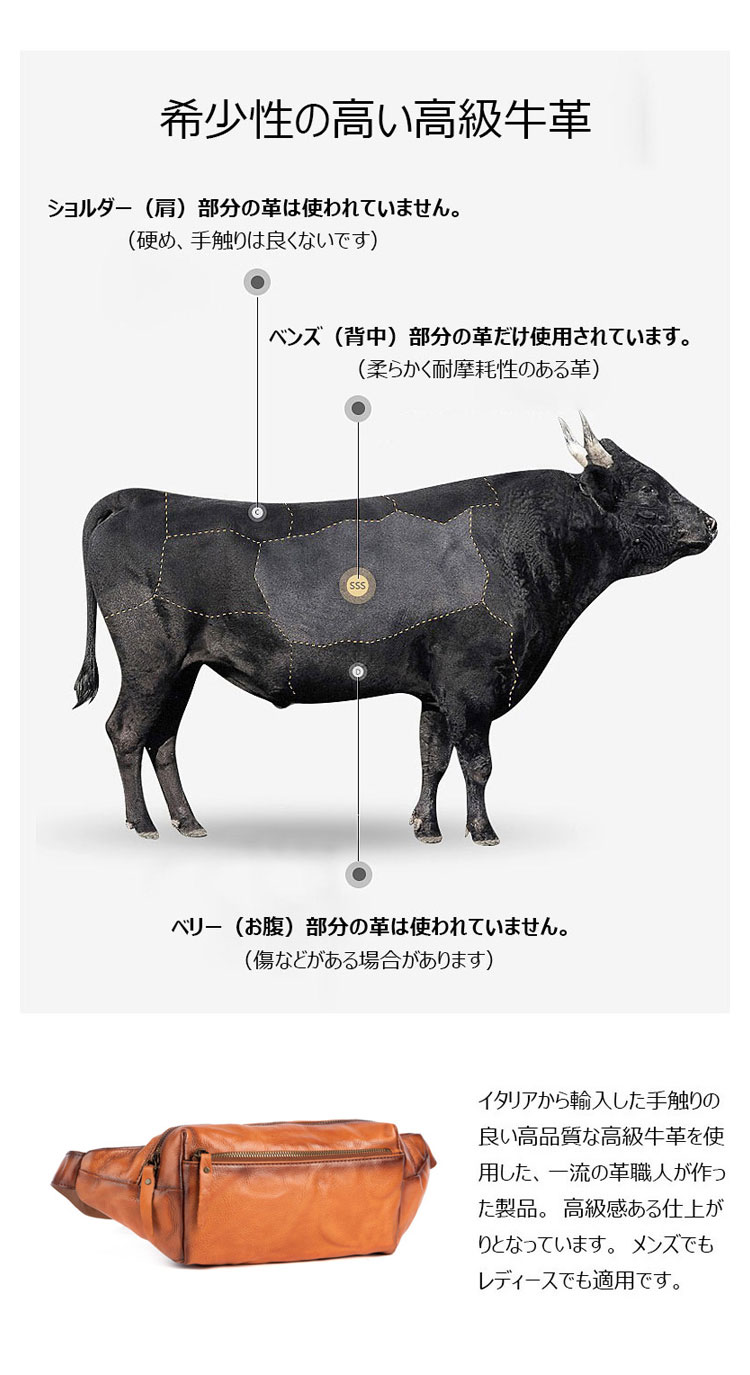 Whatna アンティーク風合い鞣し天 然 牛革ミニウエストポーチ ウエストバッグ メンズ ミニショルダーバッグ 手作業で作 男女兼用 本革 斜めがけ ボディバッグ ワンショルダー 軽量 ブラウン 黒15015-6