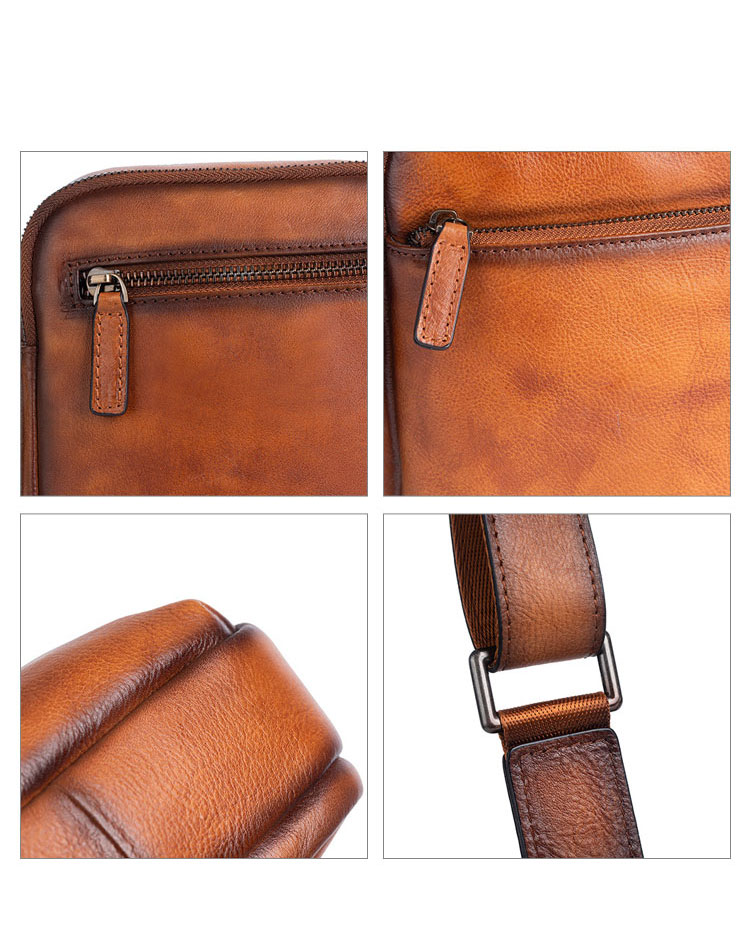 Whatna アンティーク風合い鞣し天 然 牛革ミニショルダーバッグ メンズ ポシェット メッセンジャーバッグ小さめ ショルダーミニポーチ 縦型 ipad mini収納可 横 型 本革 通勤 通学 斜めがけバッグ 自転車 かばん男性用 黒13726-3