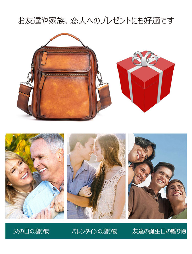 Whatna アンティーク風合い鞣し天 然 牛革ショルダーバッグ メンズ 2way 斜め掛け 手提げバッグ ポシェットポ2室仕切 小さめ メッセンジャーバッグ 通学 通勤バッグ 肩掛けバッグ 自転車かばん プレゼント男性 ブラウン 13646-10