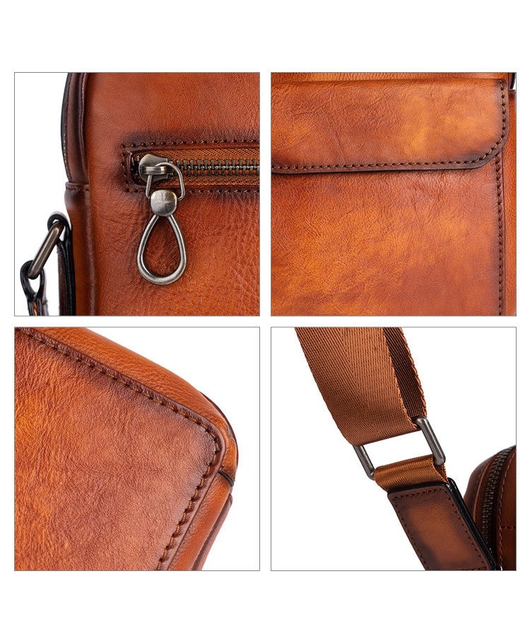 Whatna アンティーク風合い鞣し天 然 牛革ショルダーバッグ メンズ 2way 斜め掛け 手提げバッグ ポシェットポ 小さめ メッセンジャーバッグ 通学 通勤バッグ 肩掛けバッグ 自転車かばん プレゼント男性 ブラウン 13583-8