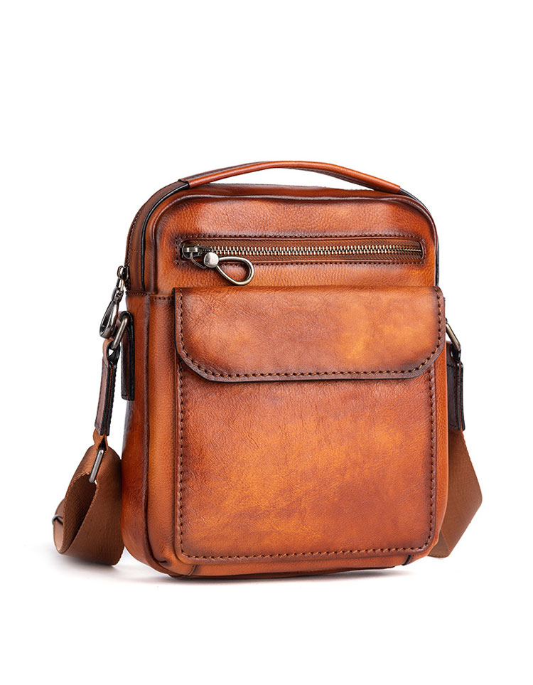 Whatna アンティーク風合い鞣し天 然 牛革ショルダーバッグ メンズ 2way 斜め掛け 手提げバッグ ポシェットポ 小さめ メッセンジャーバッグ 通学 通勤バッグ 肩掛けバッグ 自転車かばん プレゼント男性 ブラウン 13583-1