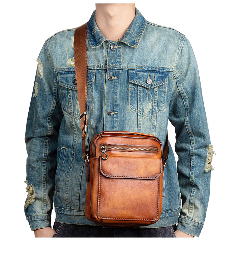 Whatna アンティーク風合い鞣し天 然 牛革ショルダーバッグ メンズ 2way 斜め掛け 手提げバッグ ポシェットポ 小さめ メッセンジャーバッグ 通学 通勤バッグ 肩掛けバッグ 自転車かばん プレゼント男性 ブラウン 13583-10