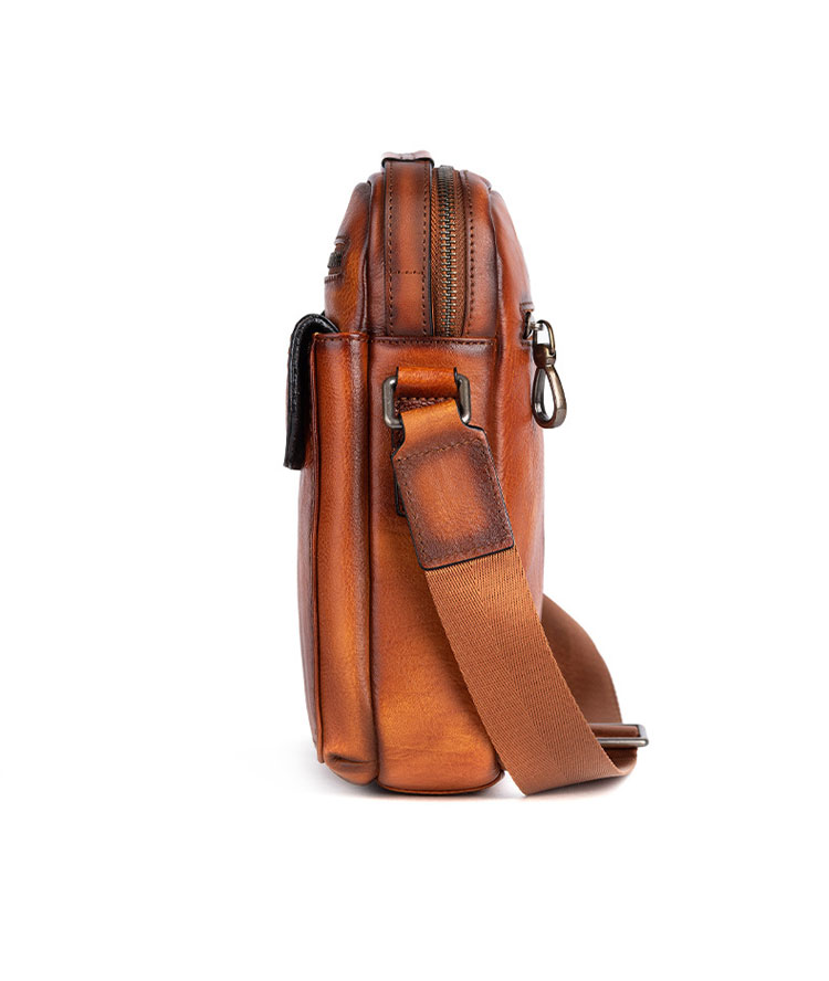 Whatna アンティーク風合い鞣し天 然 牛革ショルダーバッグ メンズ 2way 斜め掛け 手提げバッグ ポシェットポ 小さめ メッセンジャーバッグ 通学 通勤バッグ 肩掛けバッグ 自転車かばん プレゼント男性 ブラウン 13583-3