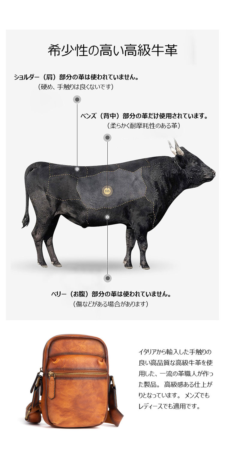 Whatna アンティーク風合い鞣し天然 牛革ミニショルダーバッグ メンズ ポシェット メッセンジャーバッグ小さめ ショルダーミニポーチ 縦型  ipad mini収納可 横 型 本革 通勤 通学 斜めがけバッグ 自転車 かばん男性用 黒ブラウン13640-7