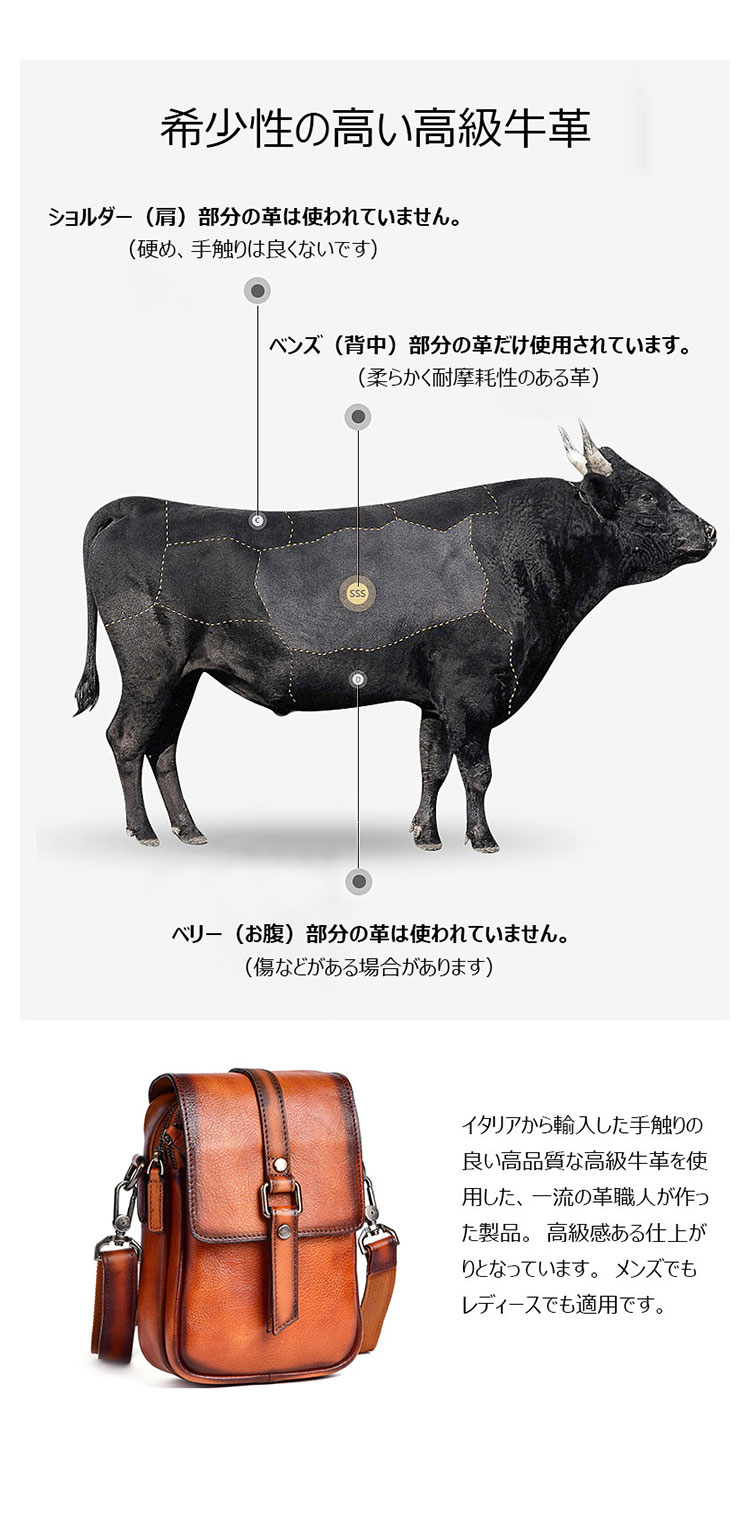 Whatna アンティーク風合い鞣し天 然 牛革ミニショルダーバッグ メンズ ポシェット メッセンジャーバッグ小さめ ショルダーミニポーチ 縦型 ipad mini収納可 本革 通勤 通学 斜めがけバッグ 自転車 かばん男性用 黒ブラウン13678-7